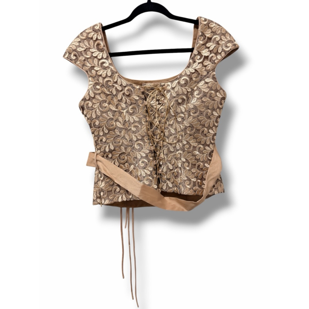 Sonia Peña Gold Brocade Corset Top Lace Up Back Bustier Floral Formal EU 42 (10) - Picture 9 of 13
